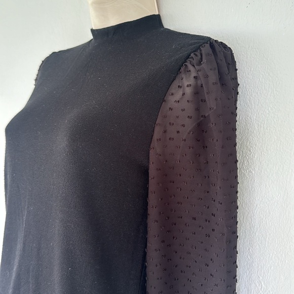 Stradivarius black mock neck Swiss dot puff sleeve knit sweater top size small - Picture 6 of 10